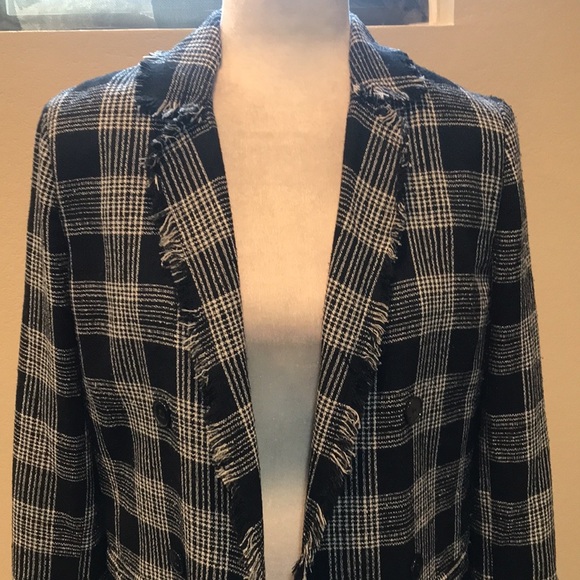 Carolina Belle Montreal Open Front Plaid Blazer Double Button Jacket w/Fringe-M - Picture 5 of 10